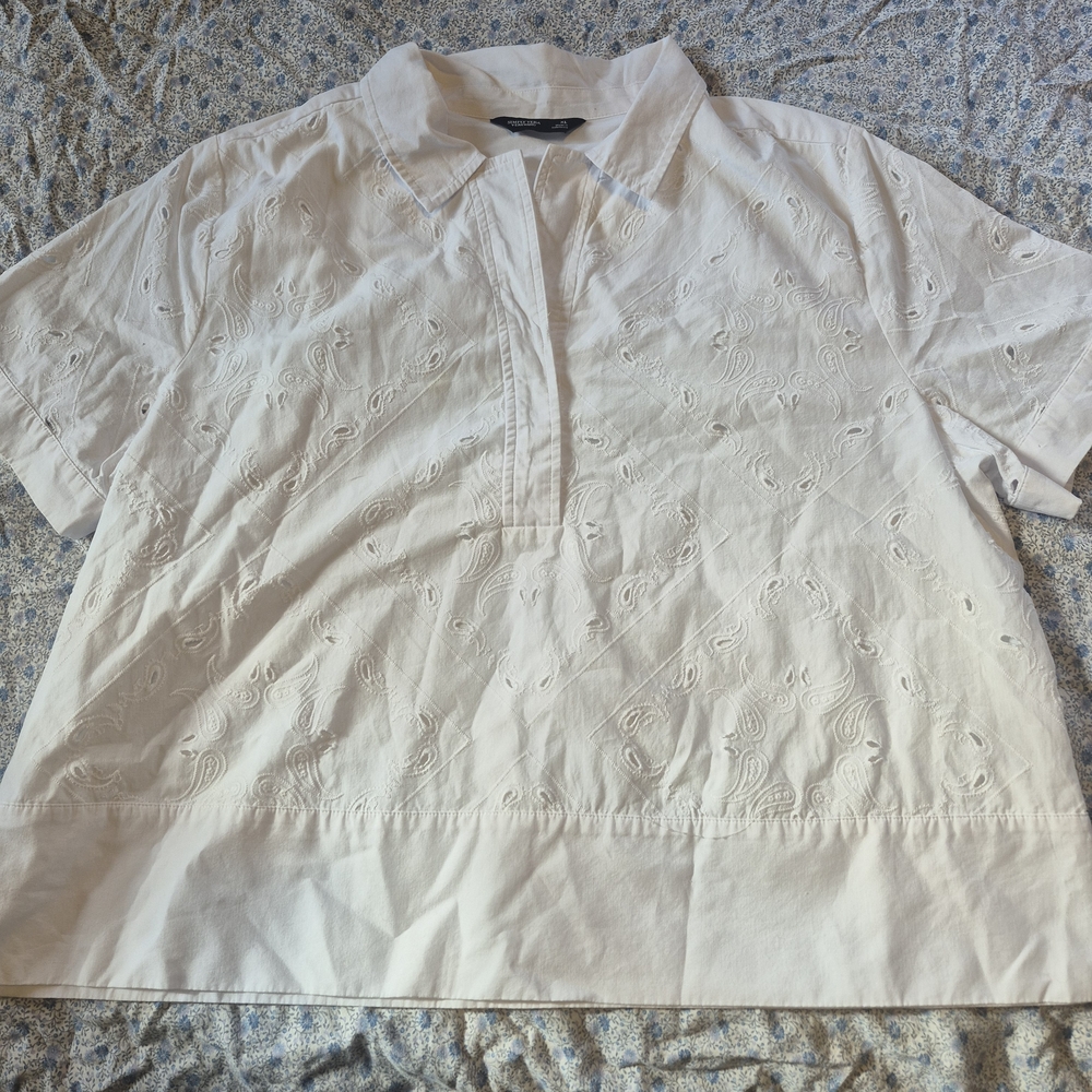 White Short Sleeve Embroidered Blouse